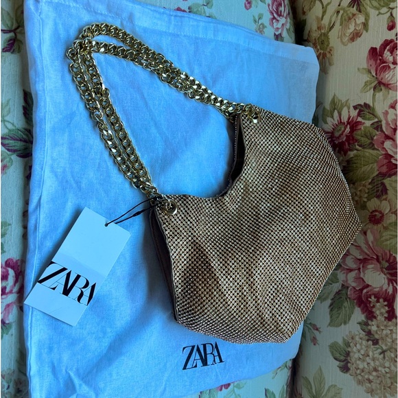 BNWT ZARA ✨ Crystal ✨ satchel in champagne 🍾 - Picture 3 of 5